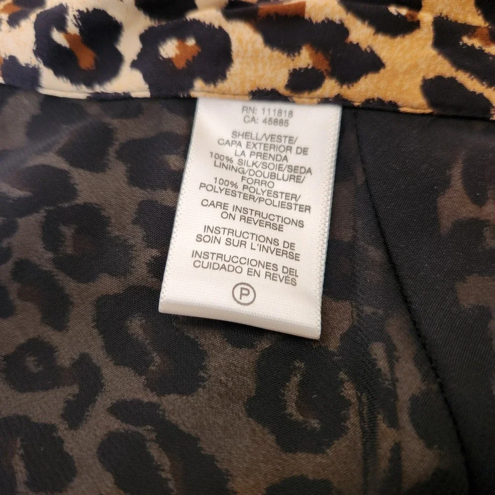 MICHAEL Michael Kors 100% Silk Leopard Print Lined Midi A-Line Skirt Size 8